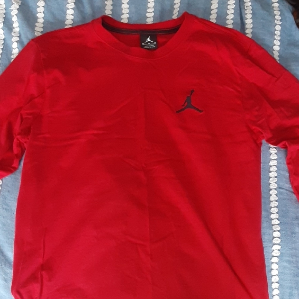 AirJordan Men's Red Longsleeve Embroidered Jumpman T-Shirt